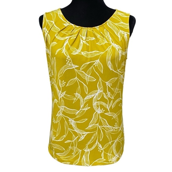 Ann Taylor Mustard Yellow Sleeveless Blouse Small NWT Floral Leaf Print Summer - Picture 1 of 7